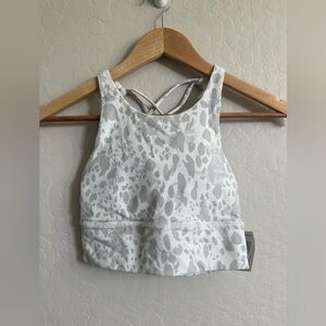Free to Be Wild Lululemon Longline White Gray Leopard Print Sports Bra Sz 4 NWT